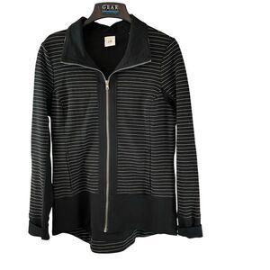 Cabi 3378 Sporty Sprint Jacket Womens Medium Black White Striped Full Zip Modern